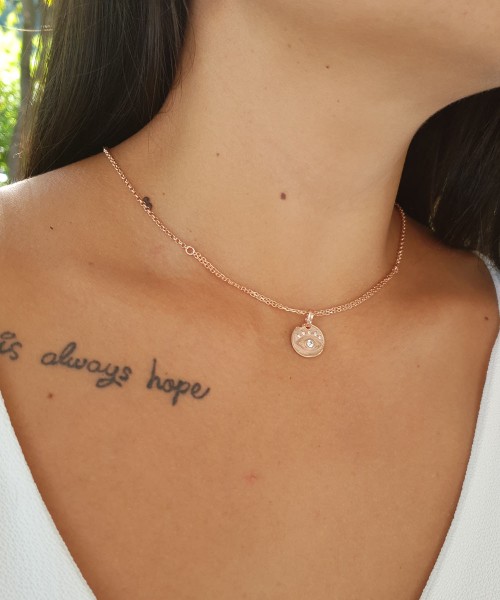 Ay Gümüş Kadın Roze  Göz Kolye 925 Ayar Gümüş