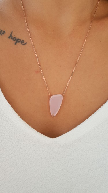 Ay Gümüş Kadın Açık Pembe Kuvars Kolye 925 Ayar Gümüş