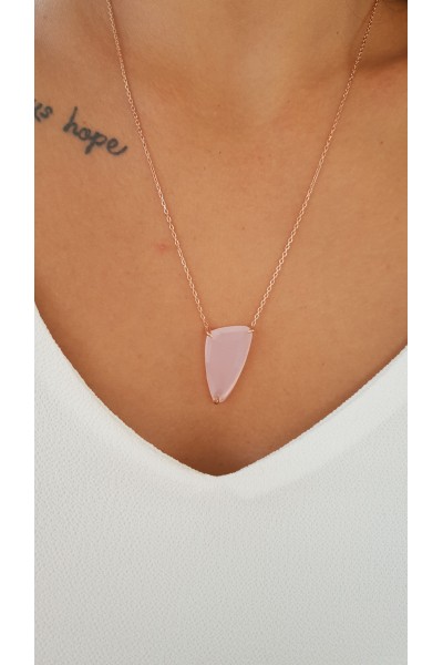 Ay Gümüş Kadın Açık Pembe Kuvars Kolye 925 Ayar Gümüş