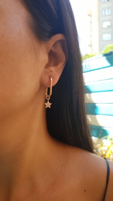 Ay Gümüş Kadın  İtalyan  Sallantılı Yıldız Uçlu Küpe  925 Ayar Gümüş