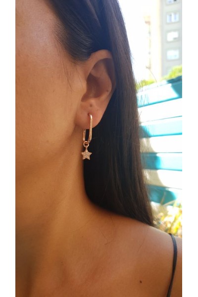 Ay Gümüş Kadın  İtalyan  Sallantılı Yıldız Uçlu Küpe  925 Ayar Gümüş