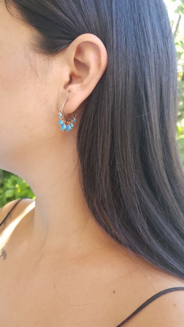 Ay Gümüş Kadın İtalyan Firuze Şhakira Küpesi 925 Ayar Gümüş