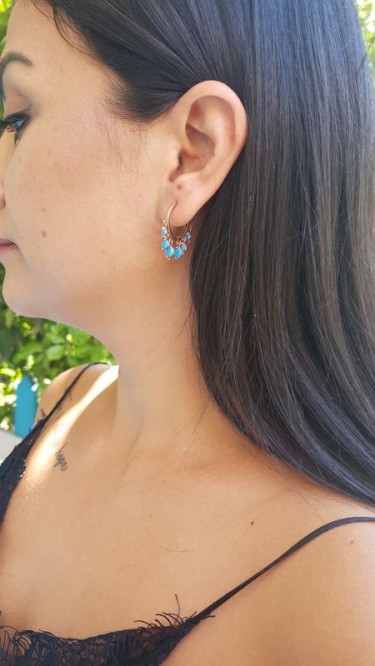 Ay Gümüş Kadın İtalyan Firuze Şhakira Küpesi 925 Ayar Gümüş