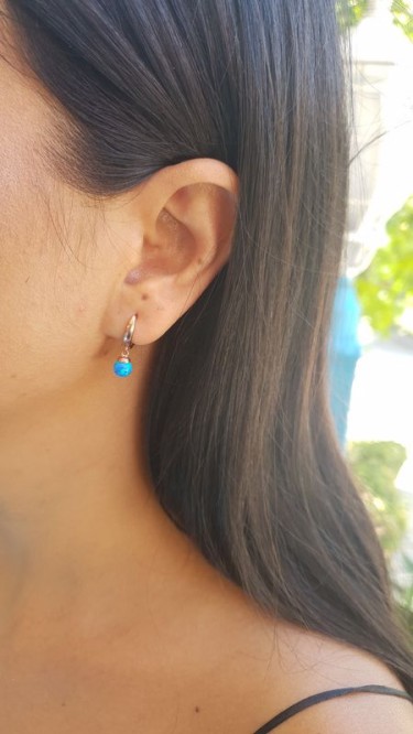 Ay Gümüş Kadın İtalyan Firuze Top Küpe 925 Ayar Gümüş