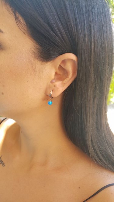 Ay Gümüş Kadın İtalyan Firuze Top Küpe 925 Ayar Gümüş