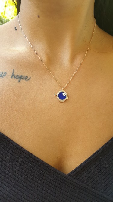 Ay Gümüş Kadın Balık Nazar Kolye 925 Ayar Gümüş