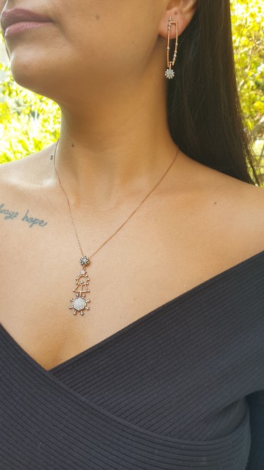 Ay Gümüş Kadın  Özel Tasarım Milka Zirkon Kolye 925 Ayar Gümüş