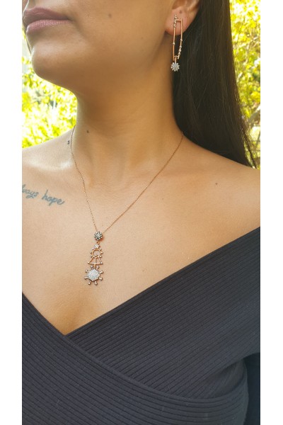 Ay Gümüş Kadın  Özel Tasarım Milka Zirkon Kolye 925 Ayar Gümüş