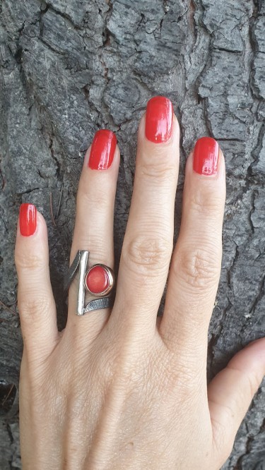 Ay Gümüş Kadın Mercan Özel Tasarım Mercan Yüzük 925 Ayar Gümüş