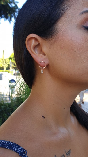 Ay Gümüş Kadın Baget Örme Zirkon Taşlı Küpe 925 Ayar Gümüş