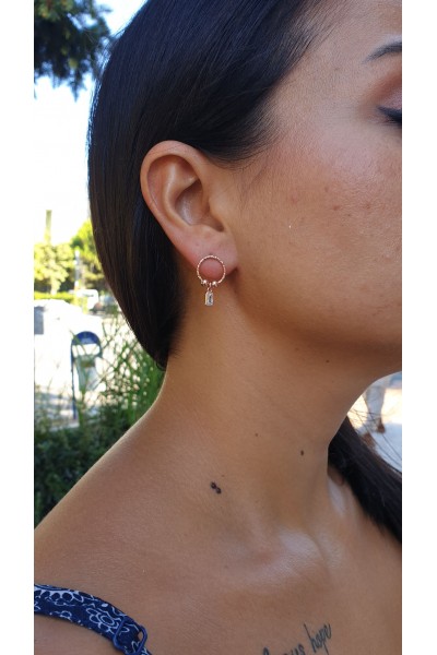 Ay Gümüş Kadın Baget Örme Zirkon Taşlı Küpe 925 Ayar Gümüş