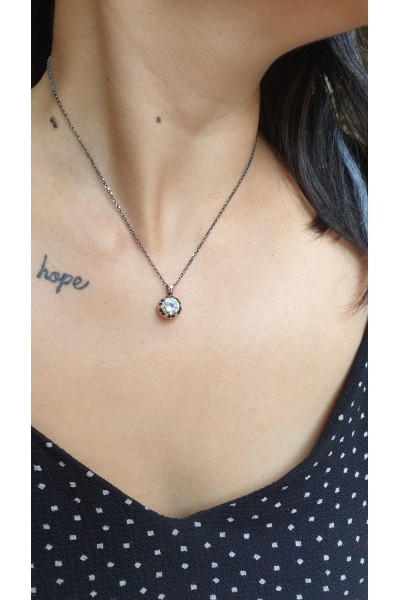 Ay Gümüş Kadın Elmas Modeli Tasarım Kolye 925 Ayar Gümüş