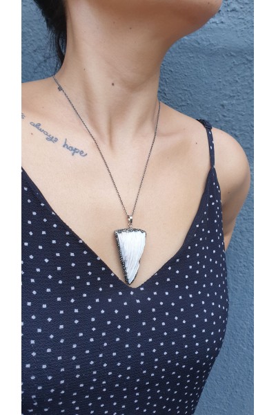 Ay Gümüş Kadın Doğal Taş Mercan Kolye 925 Ayar Gümüş