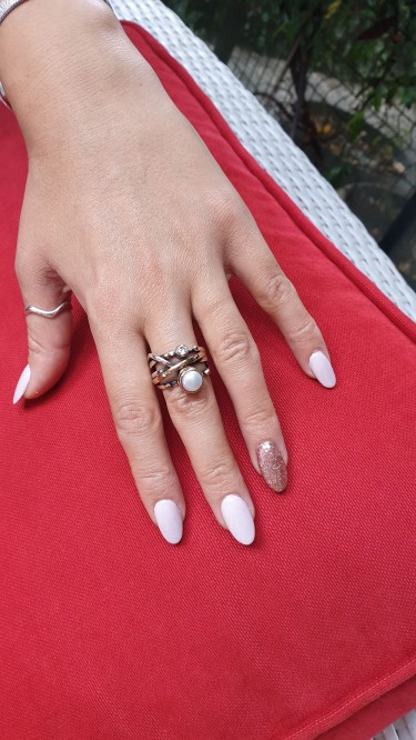 Ay Gümüş Kadın İnci Özel Tasarım Zirkon  Yüzük 925 Ayar Gümüş