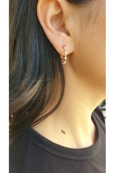 Ay Gümüş Kadın Ay Yıldızlı Halka  Küpe 925 Ayar Gümüş