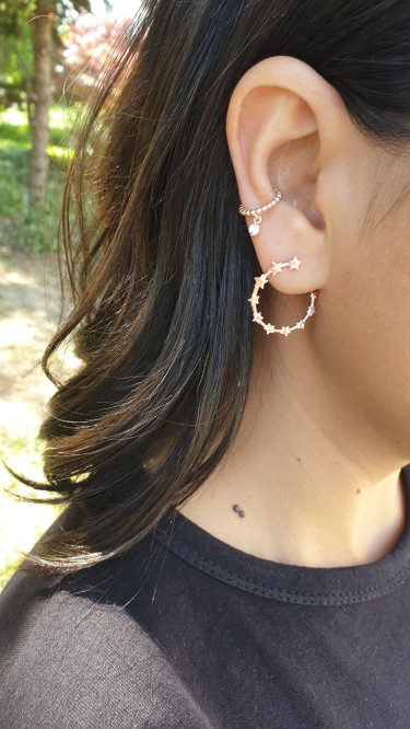 Ay Gümüş Kadın Ay Yıldızlı Halka  Küpe 925 Ayar Gümüş