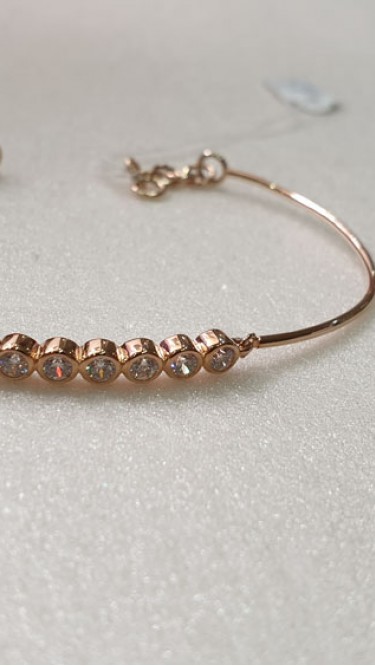 Ay Gümüş Kadın Zirkon Taşlı Roze Kelepçe bilekli  925 Ayar Gümüş