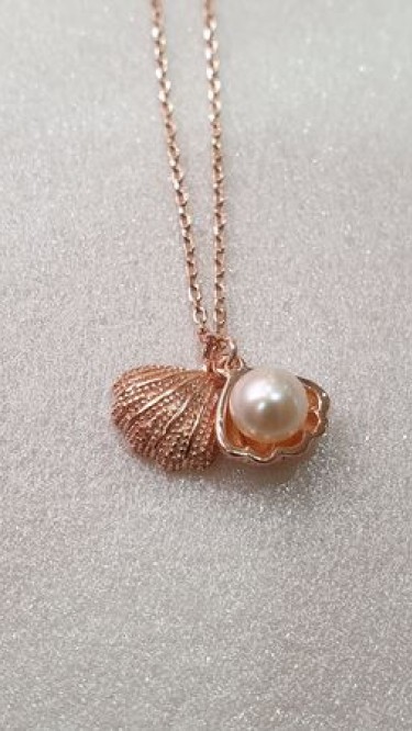 Ay Gümüş Kadın İthal Roze Deniz Kabuğu İncili Kolye 925 Ayar Gümüş