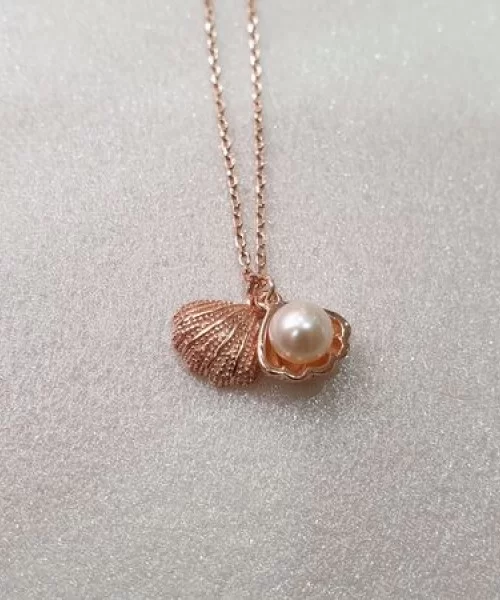 Ay Gümüş Kadın İthal Roze Deniz Kabuğu İncili Kolye 925 Ayar Gümüş
