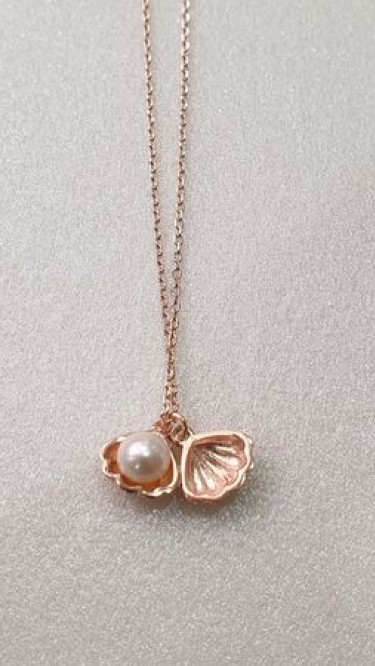 Ay Gümüş Kadın İthal Roze Deniz Kabuğu İncili Kolye 925 Ayar Gümüş