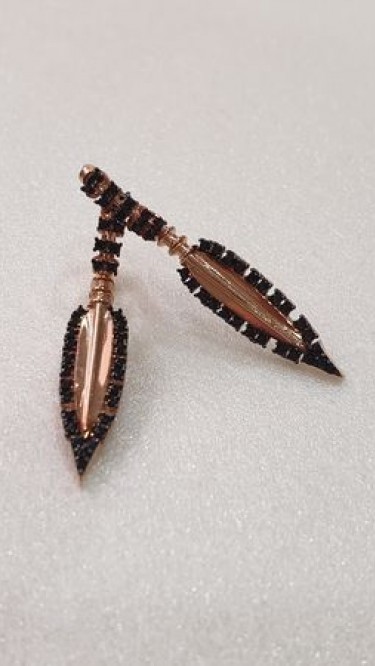 Ay Gümüş Kadın İthal Siyah Zirkon Yaprak Küpe 925 Ayar Gümüş