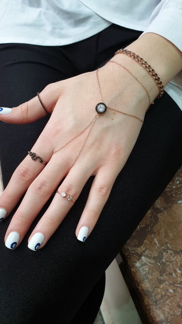 Ay Gümüş Kadın Elmas Taşlı Siyah Zirkon Şahmeran  Bilekli  925 Ayar Gümüş