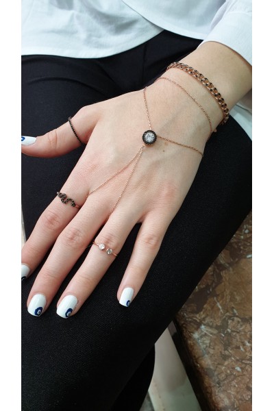 Ay Gümüş Kadın Elmas Taşlı Siyah Zirkon Şahmeran  Bilekli  925 Ayar Gümüş