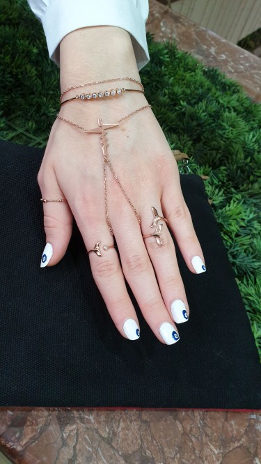 Ay Gümüş Kadın İtalyan Kalp Ritmi Roze Şahmeran Bileklik  925 Ayar Gümüş