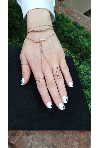 Ay Gümüş Kadın İtalyan Kalp Ritmi Roze Şahmeran Bileklik  925 Ayar Gümüş