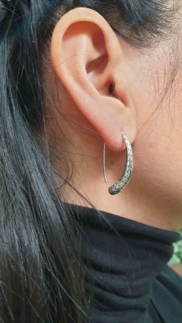 Ay Gümüş Kadın Özel Tasarım Oval Küpe 925 Ayar Gümüş