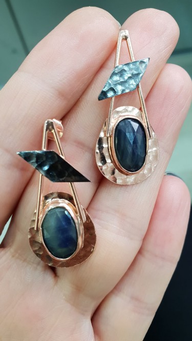  Ay Gümüş Kadın Tasarım Doğal Akik Taşı Küpe 925 Ayar Gümüş