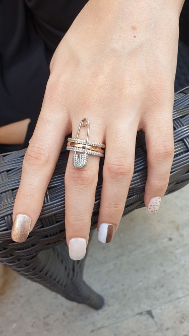 Ay Gümüş Kadın  İtalyan İğneli  Trend Yüzük 925 Ayar Gümüş