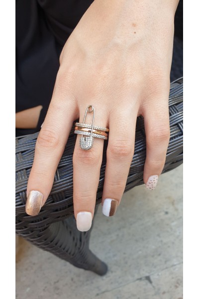 Ay Gümüş Kadın  İtalyan İğneli  Trend Yüzük 925 Ayar Gümüş