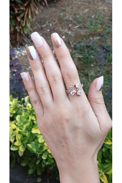 Ay Gümüş Kadın  Zirkon Baget Yüzük 925 Ayar gümüş