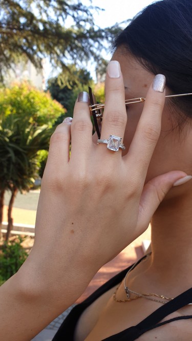 Ay Gümüş Kadın  Zirkon Baget Tektaş Yüzük 925 Ayar Gümüş