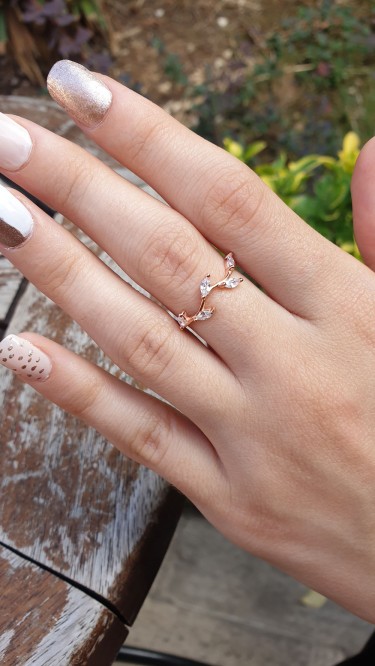 Ay Gümüş Kadın Zirkon Yapraklı Sarmaşık Yüzük 925 Ayar Gümüş 