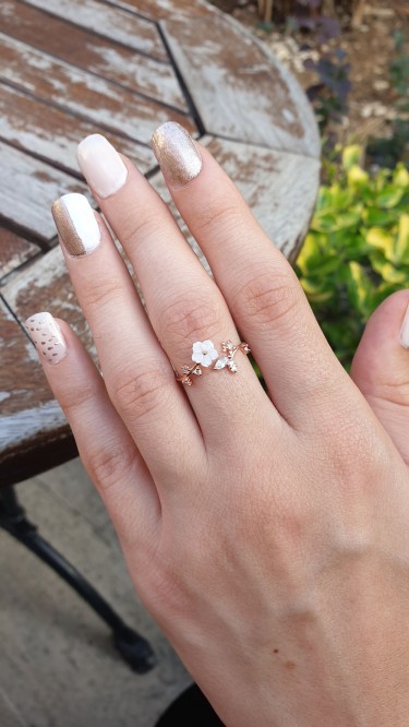 Ay Gümüş Kadın Sedefli  Manolya Çiçeği Yüzük 925 Ayar Gümüş