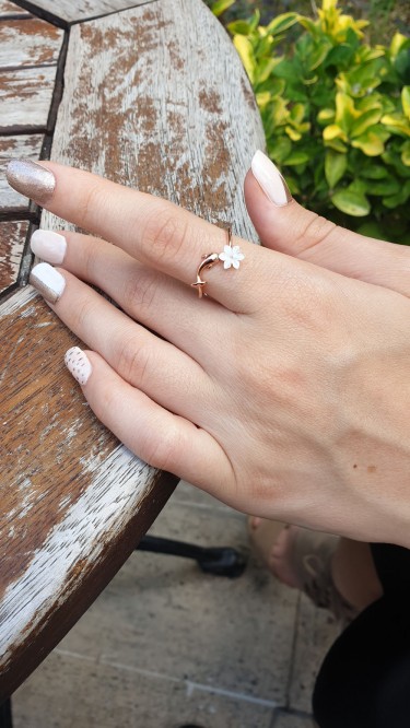 Ay Gümüş Balık Sedef Manolya Çiçeği Yüzük 925 Ayar Gümüş