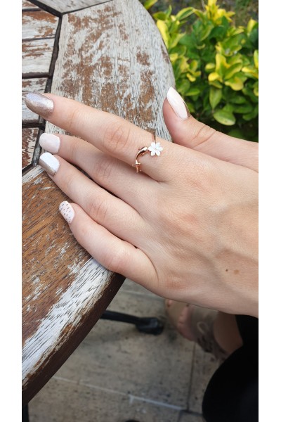 Ay Gümüş Balık Sedef Manolya Çiçeği Yüzük 925 Ayar Gümüş