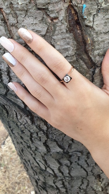 Ay Gümüş Kadın Zirkonyum Elmas Taşı Yüzük 925 Ayar Gümüş