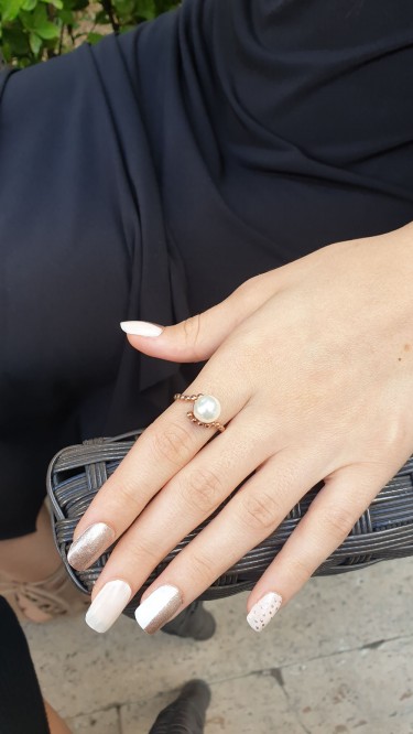 Ay Gümüş Roze Barok İnci İtalyan Yüzük 925 Ayar Gümüş