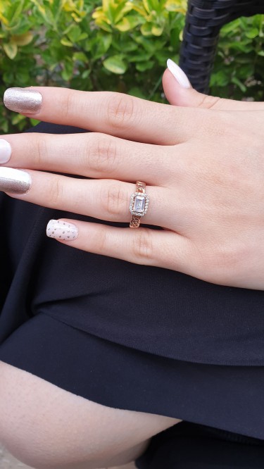 Ay Gümüş Kadın Örgü Zirkon Baget Yüzük 925 Ayar  Gümüş