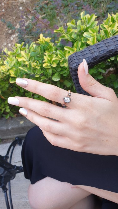 Ay Gümüş Kadın Damla Zirkon Elmas  Modeli Yüzük 925 Ayar Gümüş