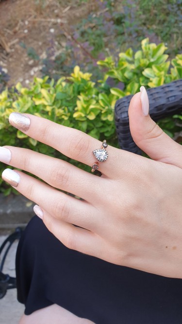 Ay Gümüş Kadın Damla Zirkon Elmas  Modeli Yüzük 925 Ayar Gümüş