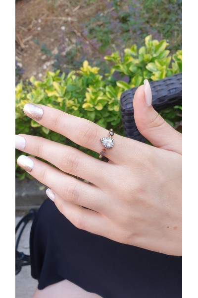 Ay Gümüş Kadın Damla Zirkon Elmas  Modeli Yüzük 925 Ayar Gümüş