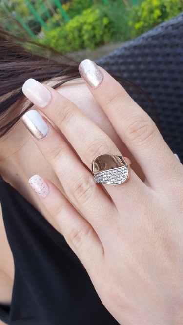 Ay Gümüş Kadın Roze  Zirkon Yüzük 925 Ayar Gümüş