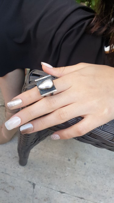 Ay Gümüş Kadın İnci  Barok Özel Tasarım Yüzük 925 Ayar Gümüş