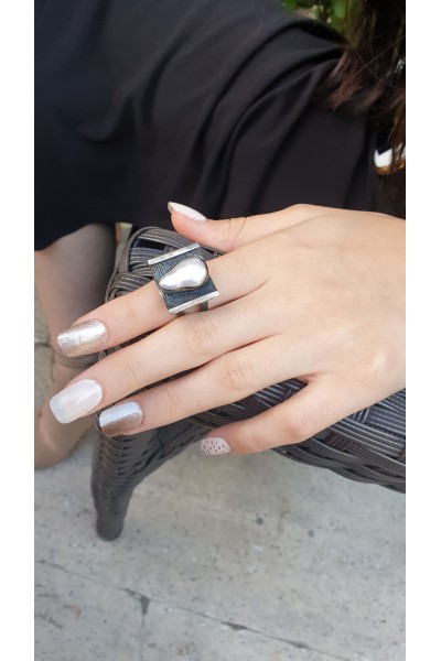 Ay Gümüş Kadın İnci  Barok Özel Tasarım Yüzük 925 Ayar Gümüş