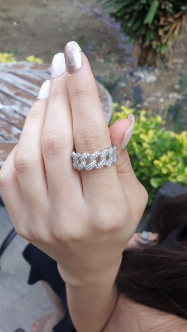 Ay Gümüş Kadın Klasik Örgü Zirkon Modeli Yüzük 925 Ayar Gümüş