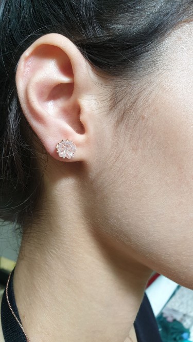 Ay Gümüş Kadın Lotus Çiçeği Küpe 925 Ayar Gümüş